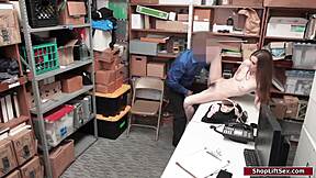 Skinny babe at work with security officer's big cock