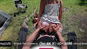 Busty hot blonde fucked and jizzed outdoor at picnic.