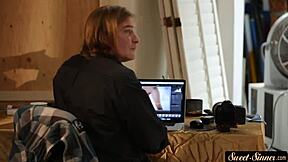 Petite teen 18+ grinds on stepdad's thick cock hard