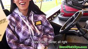 Eurobabe flashes and gets fingered outdoors