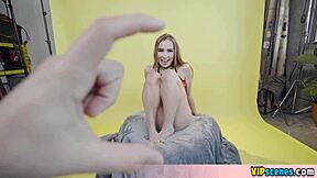 Tiny blonde teen's acrobatic sucking skills surprise everyone