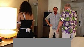 Sarah Lace in maid outfit takes anal in wild threesome