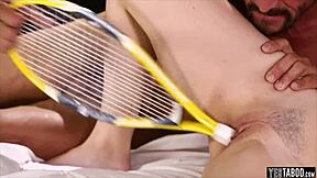 I watch the brunette teen get a special lesson in doggystyle and blowjob with toys