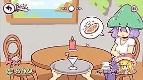 Futanari di Funghi hentai game ep 2 cums over customer tits.