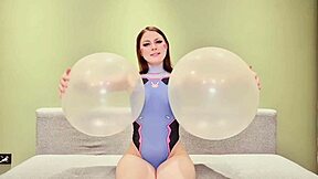 Beautiful Brunette D.Va Roleplays Neighbor, Blowing and Riding Giant Balloons with Dirty Talk