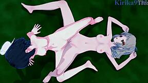 Hibiki tachibana, miku kohinata, and laura bodewig engage in intense lesbian play in symphogear hentai