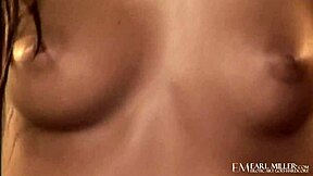 Slender coed reagan manx explores her body on couch