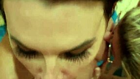 blonde milfs cory chase and piper press get fucked in bathroom at porn party, cum on faces