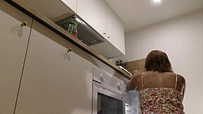 hot redhead latina flaunts big natural ass in kitchen