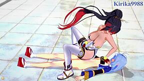 amari aquamarine, kaguya nanbu, suzuka-hime in wild lesbian futanari hentai action from super robot wars x endless frontier