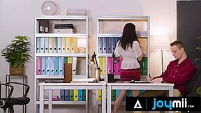 Nikki Fox craves an office fling with her colleague, riding and bending over for steamy Joymii action.