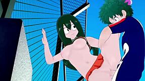 Tsuyu Asui, Kyoka Jiro, and Izuku Midoriya in Wild Cartoon Action