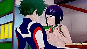 Tsuyu Asui, Kyoka Jiro, and Izuku Midoriya in Wild Cartoon Action