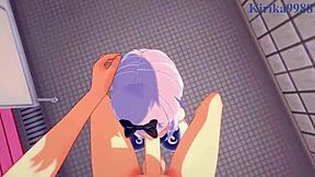 Kaguya Shinomiya, Chika Fujiwara, old man in wild 3P hentai sex!