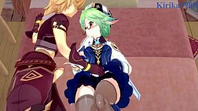Sucrose and Hu Tao intense sex with Aether in Genshin Impact hentai