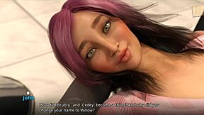 Three girls try to knock John off his feet with their feet and tits!