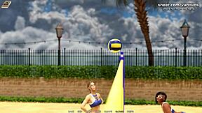 Busty young babe gives handjob and tit job in public college shower in 3d hentai game.