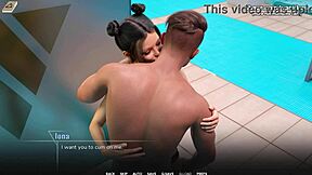 Busty young babe gives handjob and tit job in public college shower in 3d hentai game.