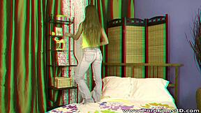 Nicole, the athletic teen, spreads her trimmed pussy on bed like a gymnast in hentai.