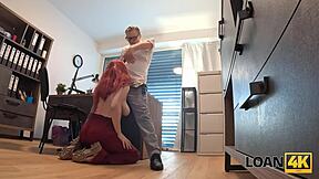 loan4k redhead with huge rack rides shaft in office! 🔥