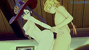 mona and kirara with aether in intense sex genshin impact hentai 😍 creampie scene