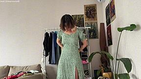 In This Homemade Video, A Beautiful Brunette With Big Natural Tits Tries On Various Dresses And Skirts