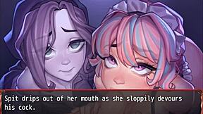 Harem game ep 19, ghost and maid double blowjob contestt