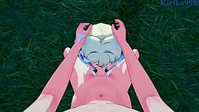 Lumine and Yelan in steamy POV sex from Genshin Impact hentai.