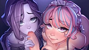 Harem game ep 19, ghost and maid double blowjob contestt