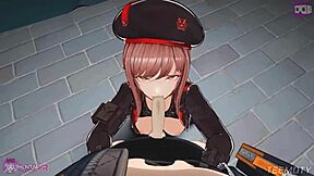 Rapi intensely sucks monster cock in pov blowjob with petite brunette anime character.