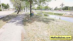 Petite blonde teen seduced by muscular man near the lake - Joey White and JMac