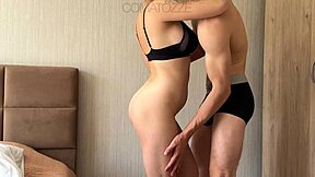 Gym quickie turns into passionate sex with big natural tit girlfriend