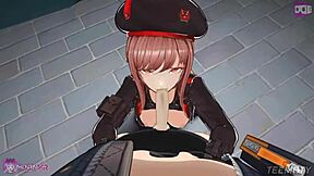 Rapi intensely sucks monster cock in pov blowjob with petite brunette anime character.