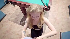 Petite gorgeous babe bent over and drilled on pool table