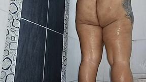 I squirted hard in the bathroom, feeling rough pussy pleasure.