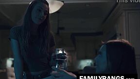 stepsister karla kush and jill kassidy share a sensual night on the sofa, licking and kissing passionately