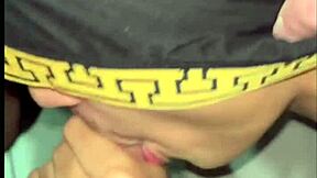 Bent over brunette Almendra Gala gets hard sex and blowjob at work POV.