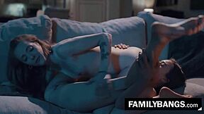 stepsister karla kush and jill kassidy share a sensual night on the sofa, licking and kissing passionately