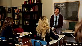 Slutty stepsister rides cock with wild passion in taboo fantasy.