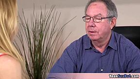 Cute blonde Rebecca gets naughty with old teacher instead of math