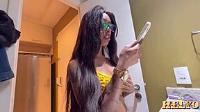 The Brazilian tattooed teen came to collect a debt, and I paid by eating her pussy in bareback action.