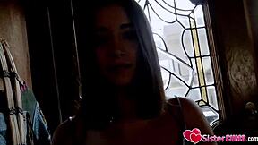 Bratty young stepsis gets punished for coming home late in the garage with her cute friends.