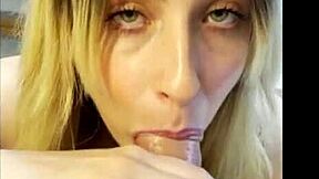 Petite blonde gives intense pov blowjob to stepfather