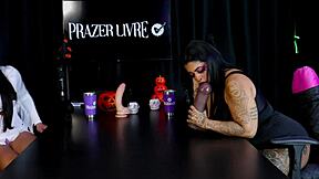 Morena Marcelly Melo Slobbers on Toy in Sheer Red Lingerie