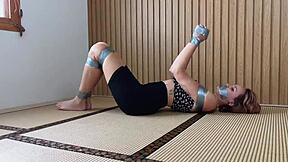 horny girlfriend tied up for vibrator punishment in garage