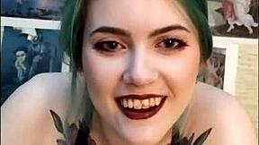 Stunning young babe edges her friend’s cock with lipstick fetish play