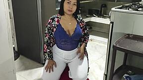 My step-nephew fucks me in the kitchen early before work, hope husband doesn't find out 😏