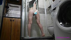 Horny Teen 18+ Cums Hard Before Shower With Dildo.