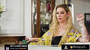 Petite brunette can't resist hot stepmom in steamy muff diving