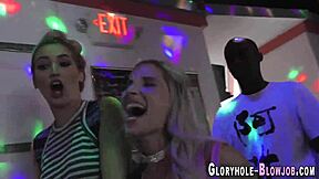 Gloryhole teens slurp black cock and swap hot jizz in group.